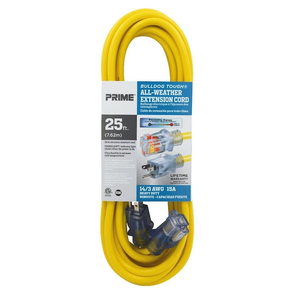 Output SJTOW Extension Cord, 14 AWG, Outdoor, 14/3, 1 Outlets, Yellow, 25 ft OU3987554 - main